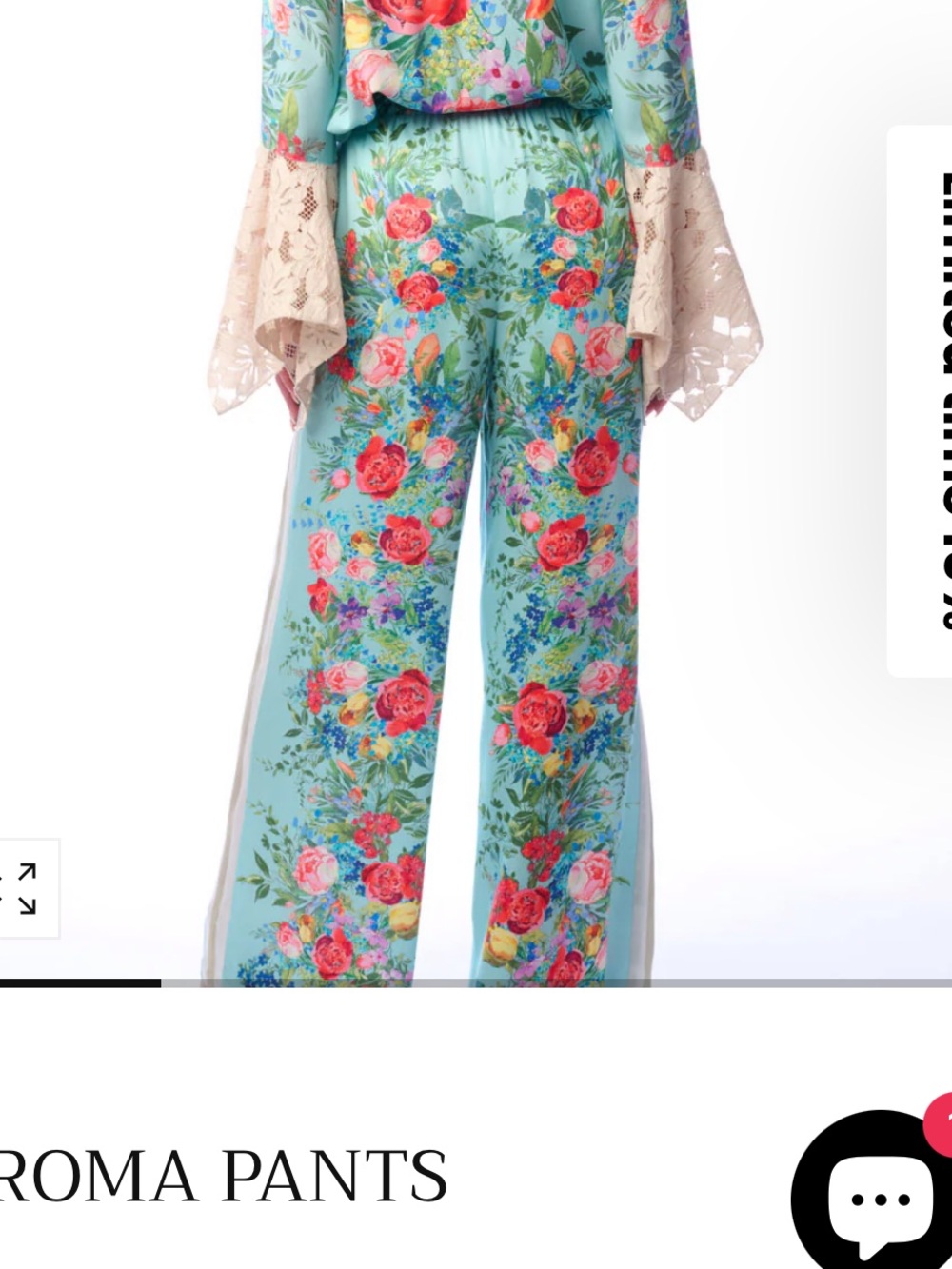 NWT Aratta Silent Journey ROMA Floral Wide-Leg Pants - Aqua Floral - Picture 2 of 16
